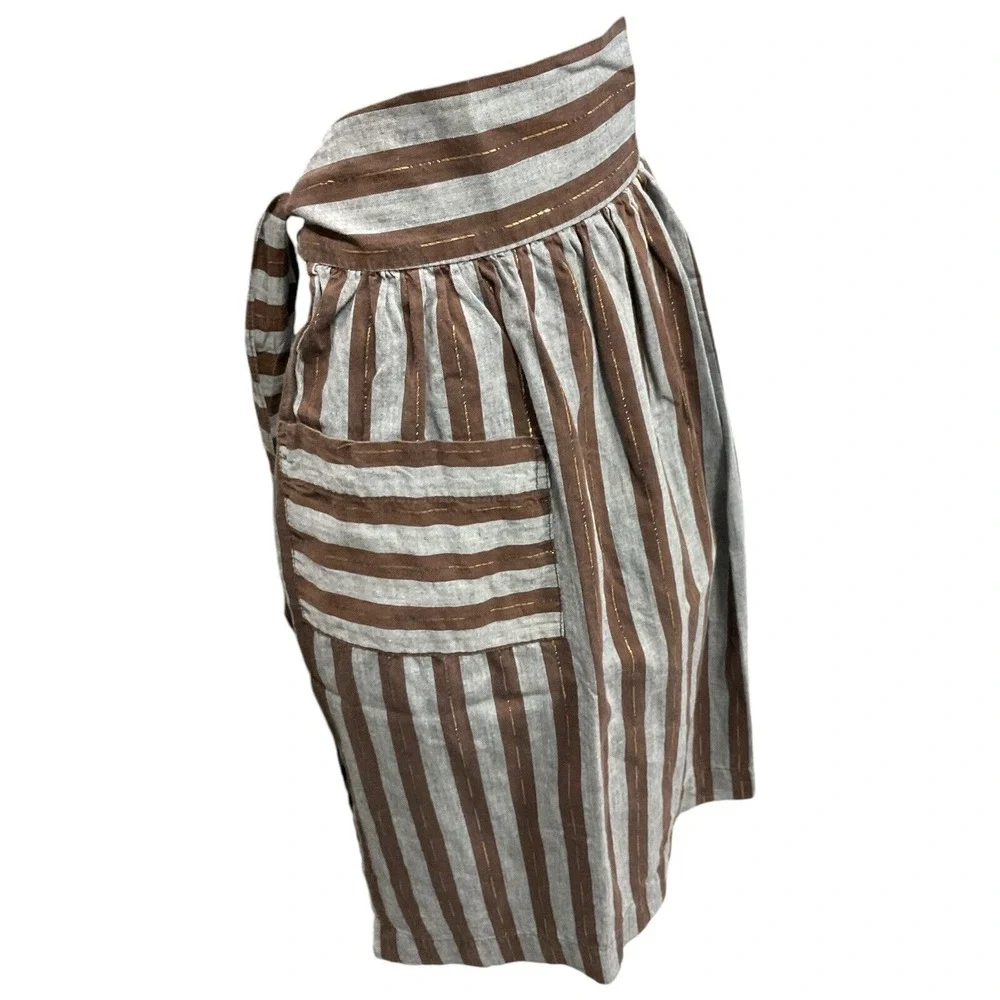 Vintage Apron Handmade Pocket Gold Metalic Brown‎ Grey Striped